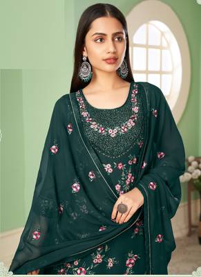 Dark green georgette embroidery designer sharara suit 2