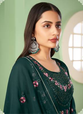 Dark green georgette embroidery designer sharara suit 3