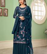 Blue georgette embroidery designer sharara suit