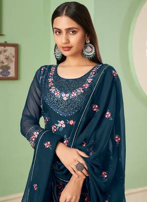 Blue georgette embroidery designer sharara suit 4