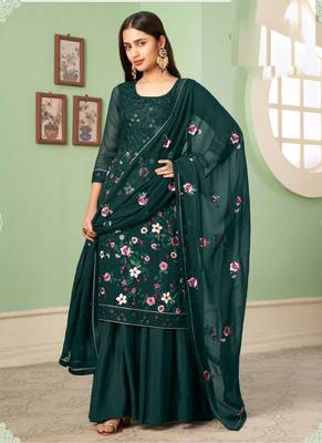 Dark green georgette embroidery designer sharara suit 1