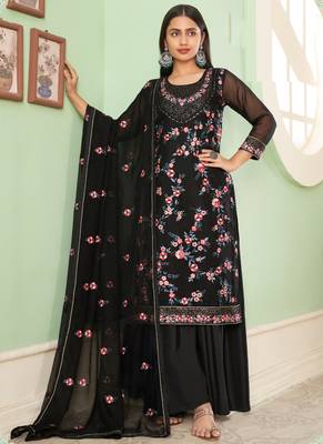 Black georgette embroidery designer sharara suit 1