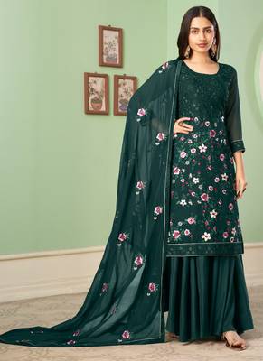 Dark green georgette embroidery designer sharara suit 2