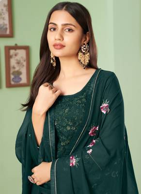 Dark green georgette embroidery designer sharara suit 3