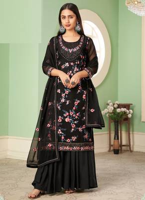 Black georgette embroidery designer sharara suit 2