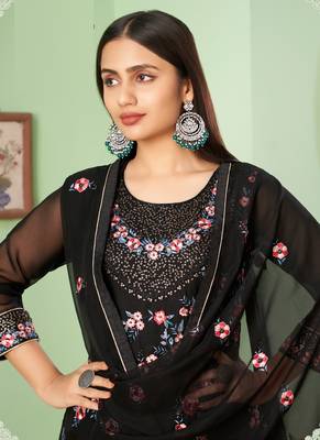 Black georgette embroidery designer sharara suit 3