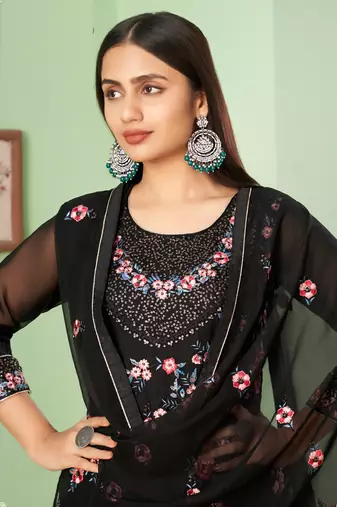 Black georgette embroidery designer sharara suit