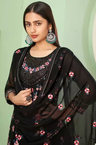 Black georgette embroidery designer sharara suit