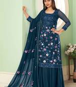 Royal blue georgette embroidery designer sharara suit