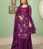 Violet georgette embroidery designer sharara suit
