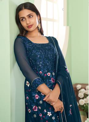 Royal blue georgette embroidery designer sharara suit 2