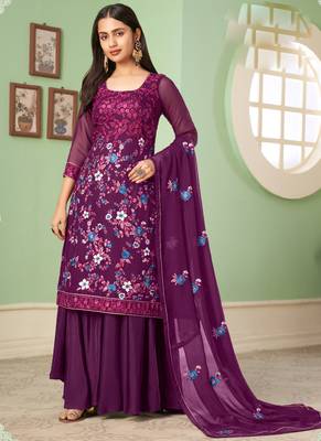 Violet georgette embroidery designer sharara suit 2