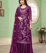 Violet georgette embroidery designer sharara suit