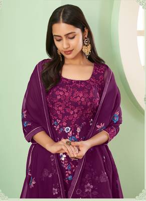 Violet georgette embroidery designer sharara suit 3