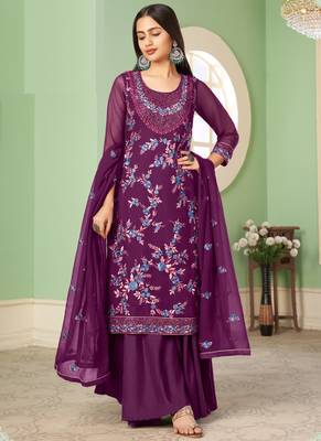 Violet georgette embroidery designer sharara suit 2