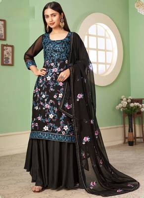 Black georgette embroidery designer sharara suit 1