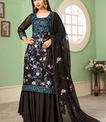 Black georgette embroidery designer sharara suit