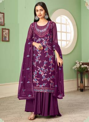 Violet georgette embroidery designer sharara suit 3