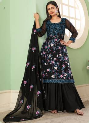 Black georgette embroidery designer sharara suit 2