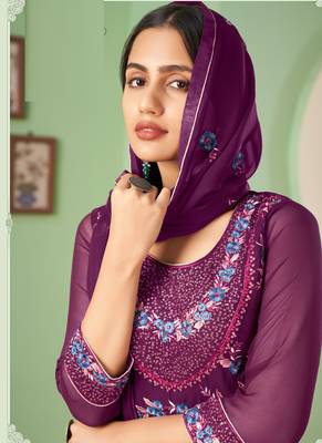 Violet georgette embroidery designer sharara suit 4
