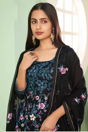 Black georgette embroidery designer sharara suit