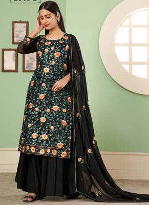 Black georgette embroidery designer sharara suit 1
