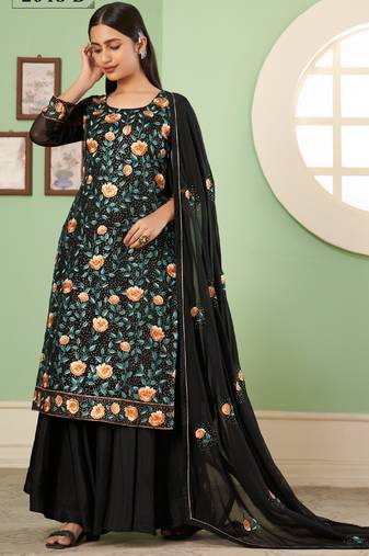 Black georgette embroidery designer sharara suit