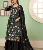 Black georgette embroidery designer sharara suit