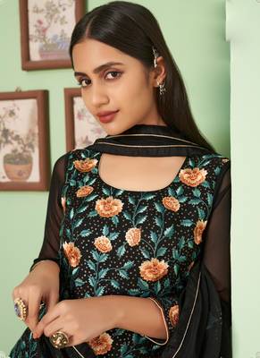 Black georgette embroidery designer sharara suit 2