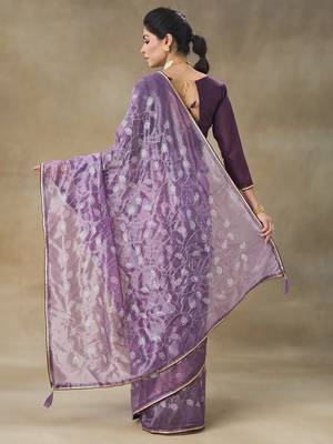 Lavender Embroidered Net With Blouse Piece 2