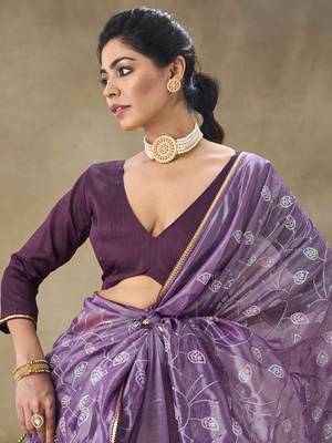 Lavender Embroidered Net With Blouse Piece 3