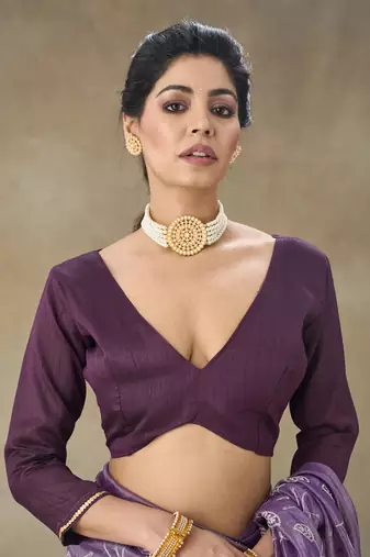 Lavender Embroidered Net With Blouse Piece