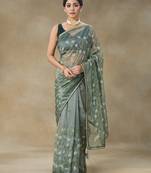 Green Embroidered Net With Blouse Piece