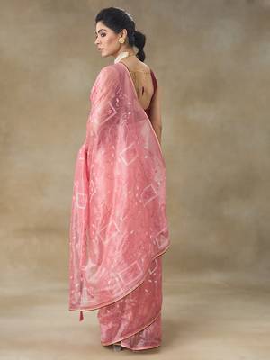 Pink Embroidered Net With Blouse Piece 2