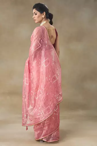 Pink Embroidered Net With Blouse Piece