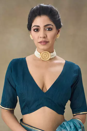 Blue Embroidered Net With Blouse Piece