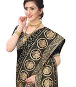 Black Zari Stone Embroidery Silk Saree