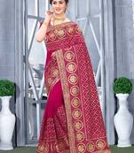 Magenta Zari Stone Embroidery Work Silk Saree