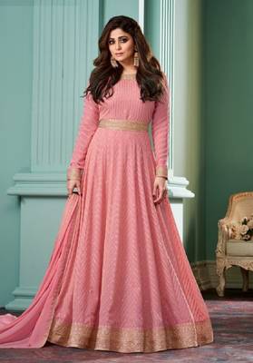 Pastel color pink georgette zig zag design anarkali sawar kameez comes with dupatta 1