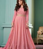 Pastel color pink georgette zig zag design anarkali sawar kameez comes with dupatta