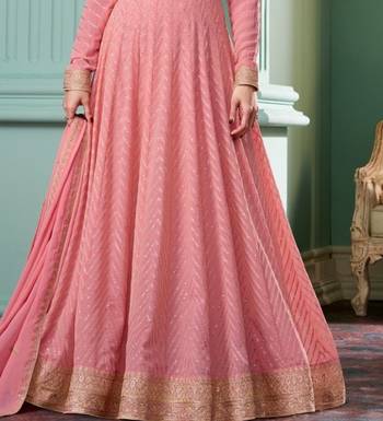 Pastel color pink georgette zig zag design anarkali sawar kameez comes with dupatta 3
