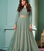 Pakistani georgette pastel color sea green zig zag design anarkali sawar kameez comes with dupatta