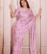 Pink Printed Satin Saree With Blouse