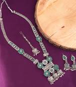 Mansiyaorange german silver oxidised green color kempu stone long rani haar for women