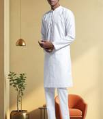 Men's art silk white kurta pyjama plain