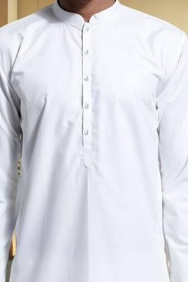 Men's art silk white kurta pyjama plain 4