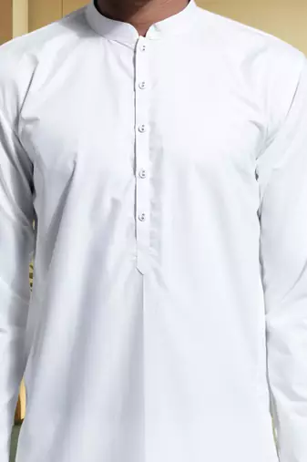 Men's art silk white kurta pyjama plain