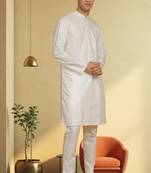 Men's art silk cream kurta pyjama plain
