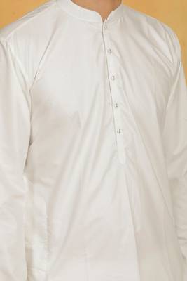Men's art silk cream kurta pyjama plain 3