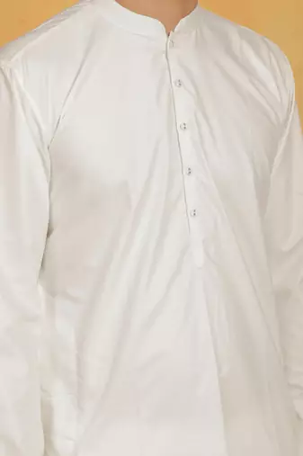 Men's art silk cream kurta pyjama plain